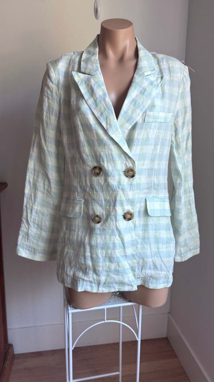 Heartloom Women's Size S Double Breasted Linen Plaid Blazer